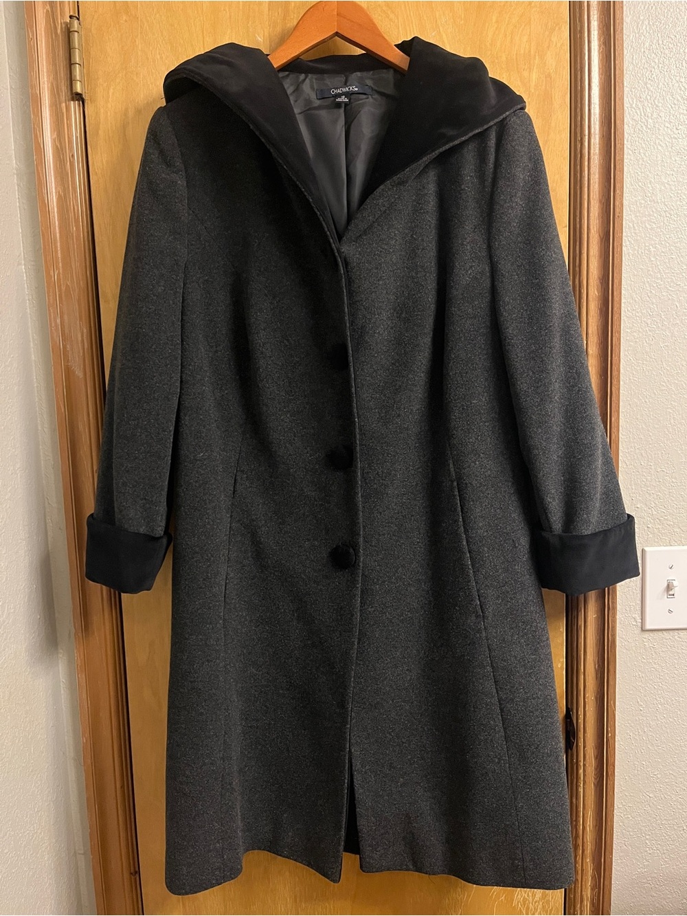 Chadwicks Charcoal Wool and Velvet Hooded Coat - 12
